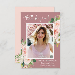 Dusty Pink Blush Graduation Photo Thank You Card