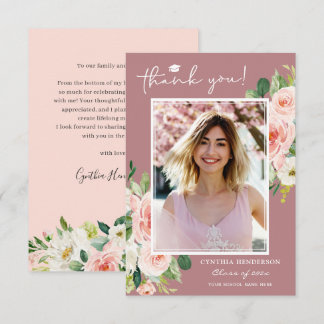 Dusty Pink Blush Graduation Photo Thank You Card