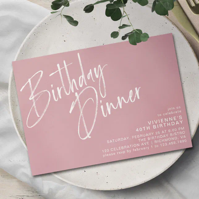 Dusty Pink Blush | Modern Girly Birthday Dinner Invitation | Zazzle