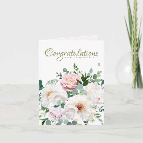 Dusty Pink Blush Rose White Creamy Peony Wedding Note Card