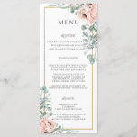 Dusty Pink Blush Roses Poppy Floral Wedding Menu<br><div class="desc">Designed to co-ordinate with our Cherise wedding collection, this elegant wedding menu features a beautiful watercolor blush floral and silver eucalyptus arrangement. Personalize it easily and quickly, simply press the customise it button to further re-arrange and format the style and placement of the text. Double sided. Coordinating items available at...</div>