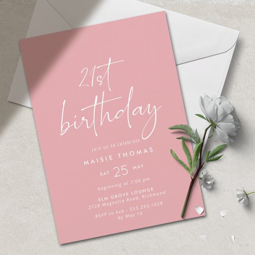 Dusty Pink Blush  Simple Cute Girly 21st Birthday Invitation