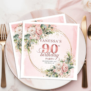 Dusty Pink Bohemian Floral 90th Birthday Party  Napkins