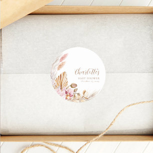 Dusty Pink Bohemian Pampas Grass Baby Shower Classic Round Sticker