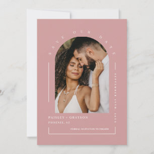 Dusty Pink Boho Arch Photo QR Code Save Our Date Invitation
