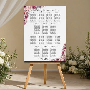 Dusty Pink Boho Floral 14 Tables Wedding Seating Foam Board