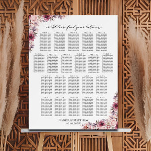 Dusty Pink Boho Floral 21 Tables Wedding Seating Foam Board