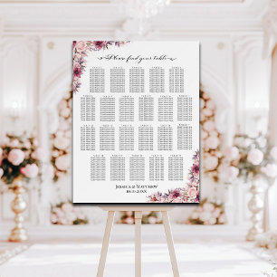 Dusty Pink Boho Floral 22 Tables Wedding Seating Foam Board