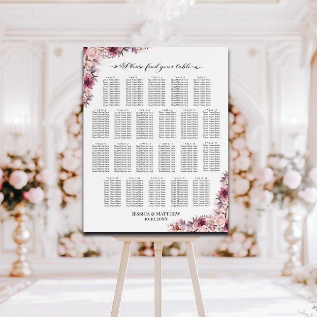 Dusty Pink Boho Floral 22 Tables Wedding Seating Foam Board (Creator Uploaded)