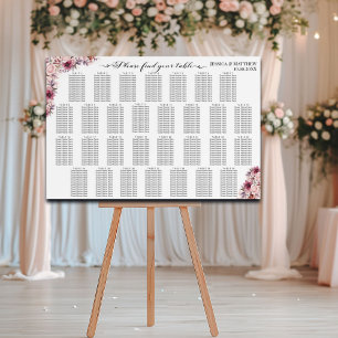 Dusty Pink Boho Floral 30 Tables Wedding Seating Foam Board