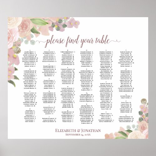 Dusty Pink Boho Floral Alphabetical Seating Chart