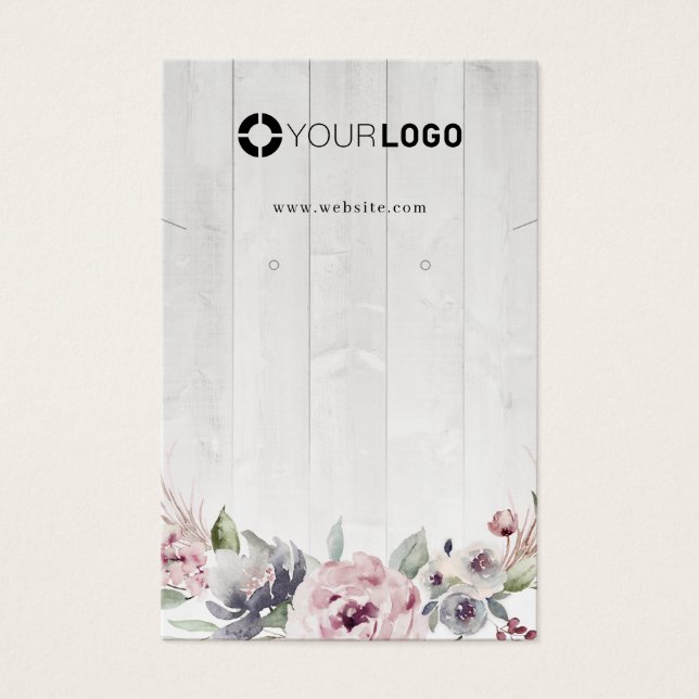 Dusty pink boho floral custom logo earring display (Front)