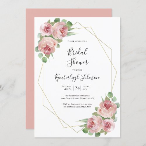 Dusty Pink Boho Floral Geometric Bridal Shower Invitation
