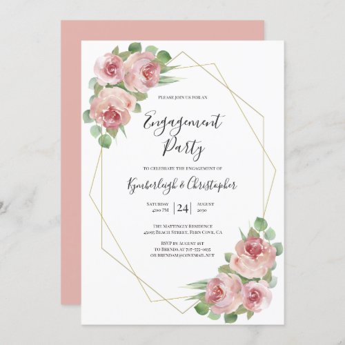 Dusty Pink Boho Floral Geometric Engagement Party Invitation