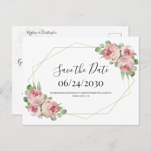 Dusty Pink Boho Floral Geometric Save the Date Postcard