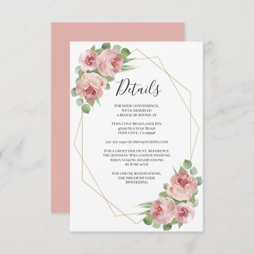 Dusty Pink Boho Floral Geometric Wedding Details  Enclosure Card