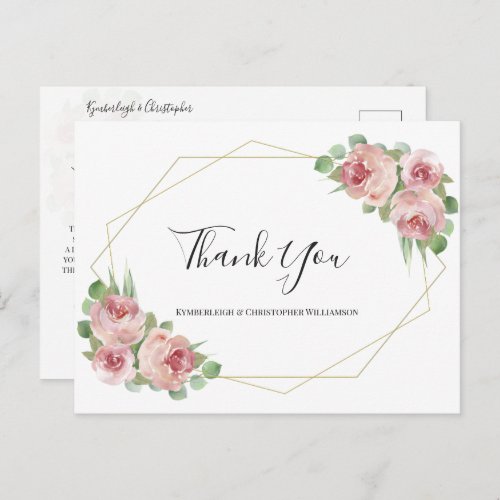 Dusty Pink Boho Floral Geometric Wedding Thank You Postcard