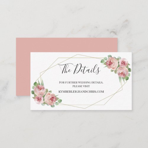 Dusty Pink Boho Floral Geometric Wedding Website Enclosure Card