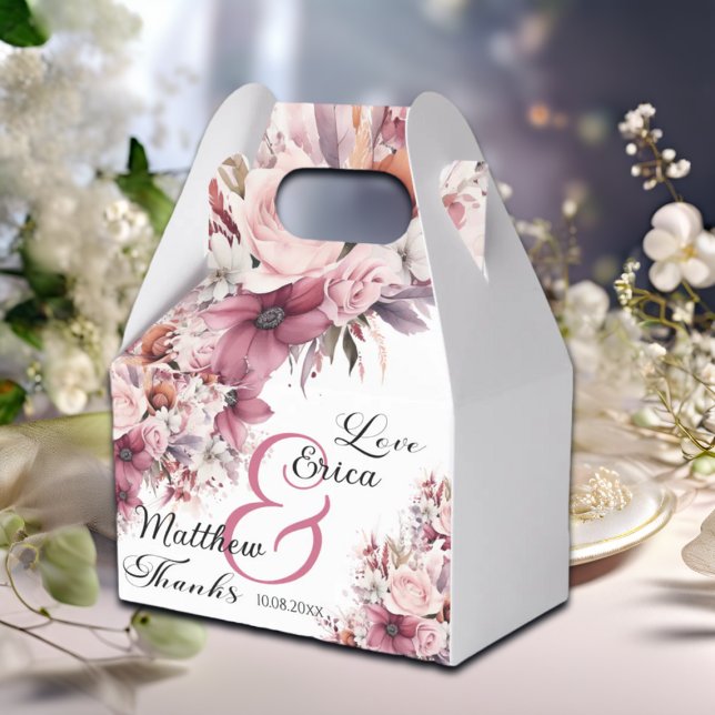 Dusty Pink Boho Floral Modern Script Wedding Favor Boxes (Creator Uploaded)