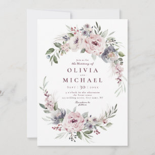 Dusty pink boho floral rustic wedding invitation