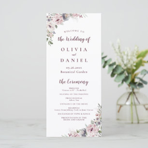 Dusty pink boho floral rustic wedding program