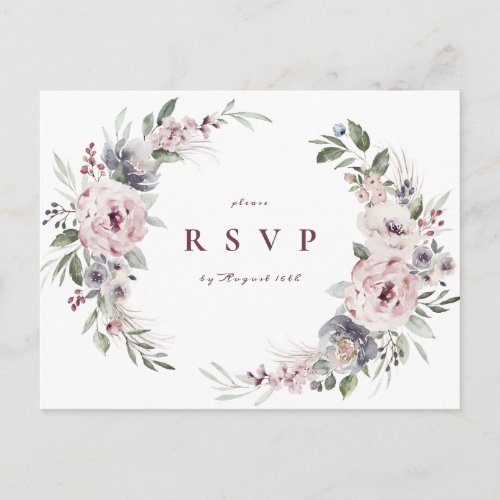 Dusty pink boho floral rustic wedding RSVP Invitation Postcard