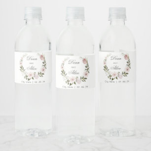 Dusty Pink Boho Floral Water Color Pastel Wedding Bottle Label