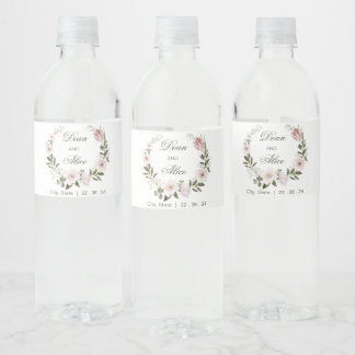 Dusty Pink Boho Floral Water Color Pastel Wedding Bottle Label