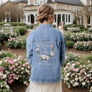 Dusty Pink Boho Floral Water Color Pastel Wedding Denim Jacket