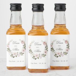 Dusty Pink Boho Floral Water Color Pastel Wedding Liquor Bottle Label