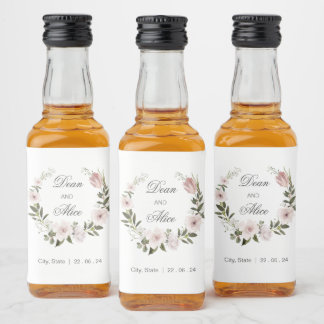 Dusty Pink Boho Floral Water Color Pastel Wedding Liquor Bottle Label
