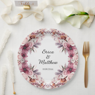 Dusty Pink Boho Floral Wedding  Paper Plates