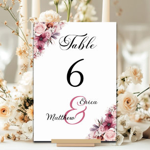 Dusty Pink Boho Floral Wedding Table Number