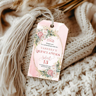 Dusty Pink Boho Greenery Floral Tag for Sweet 15