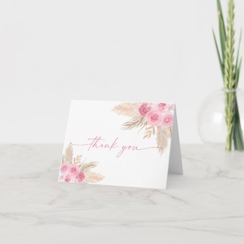 Dusty Pink Boho Pampas Grass Baby Shower Thank You Card