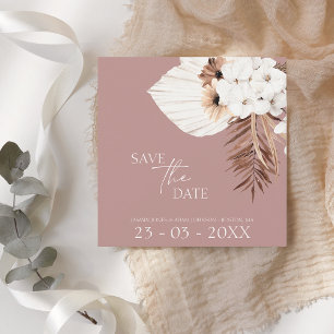 Dusty Pink Boho Pampas Grass White Floral Save The Date