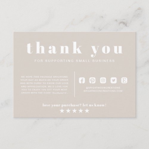Dusty Pink Boho Thank You Order Small Business Enclosure Card