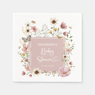 Dusty Pink Boho Wildflower Baby Girl Shower Napkins
