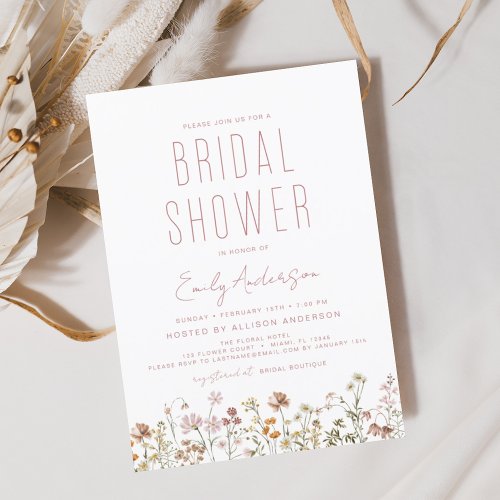 Dusty Pink Boho Wildflower Bridal Shower Invitation