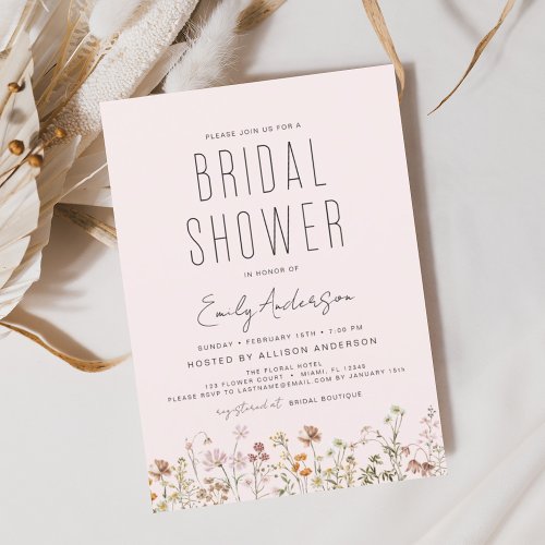 Dusty Pink Boho Wildflower Bridal Shower Invitation