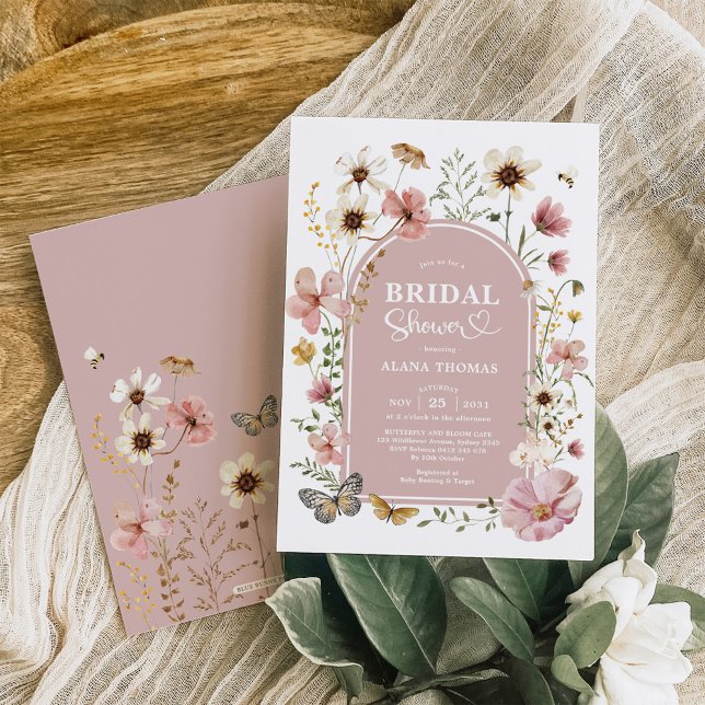 Dusty Pink Boho Wildflower Meadow Bridal Shower Invitation (Creator Uploaded)