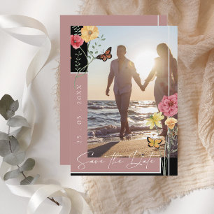Dusty Pink Boho Wildflower Photo Save the Date