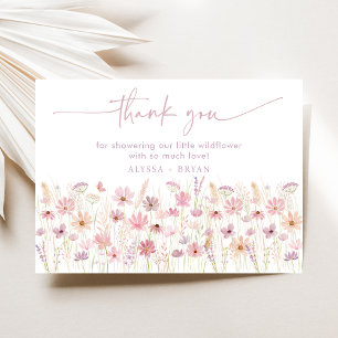 Dusty Pink Boho Wildflowers Baby Shower Thank You Card