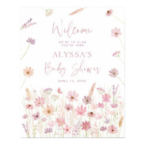Dusty Pink Boho Wildflowers Baby Shower Welcome Poster