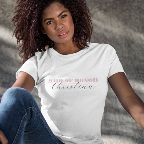 Dusty Pink Bold Script Calligraphy Maid of Honor T_Shirt