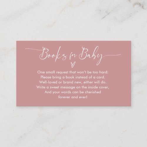 Dusty Pink Books for Baby Shower Enclosure Card