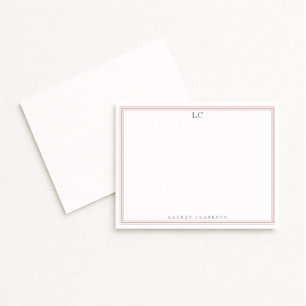 Dusty Pink Border Monogram Stationery Note Cardy Invitation