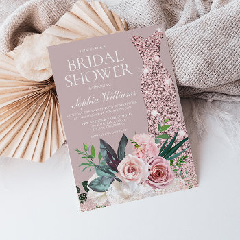 Dusty Pink Botanical Floral Blush Bridal Shower Invitation by Nicheandnest at Zazzle