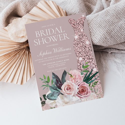 Dusty Pink Botanical Floral Blush Bridal Shower Invitation