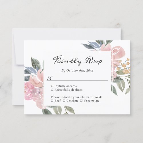 Dusty Pink Botanical Floral Rustic Elegant RSVP